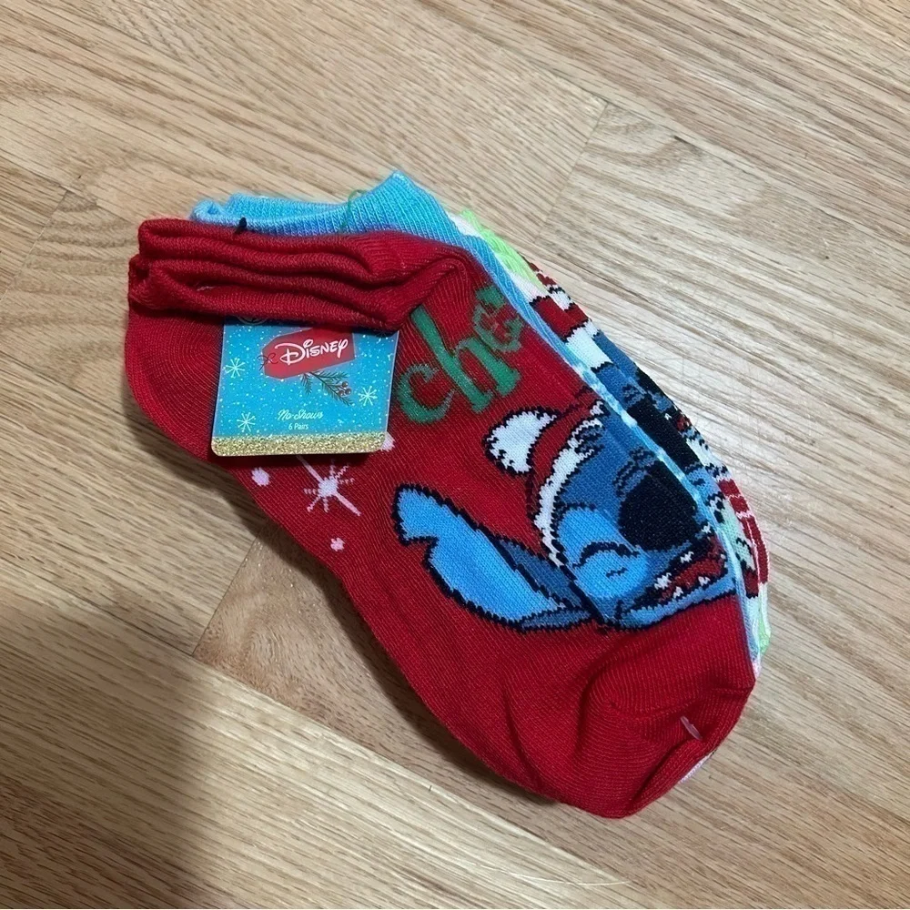 Disney Stitch Socks 6 Pack Women’s Christmas NEW Lilo Red Blue Sz 4-10